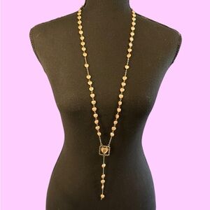 Pink & Silver Elegant Rosary Necklace 22” Long